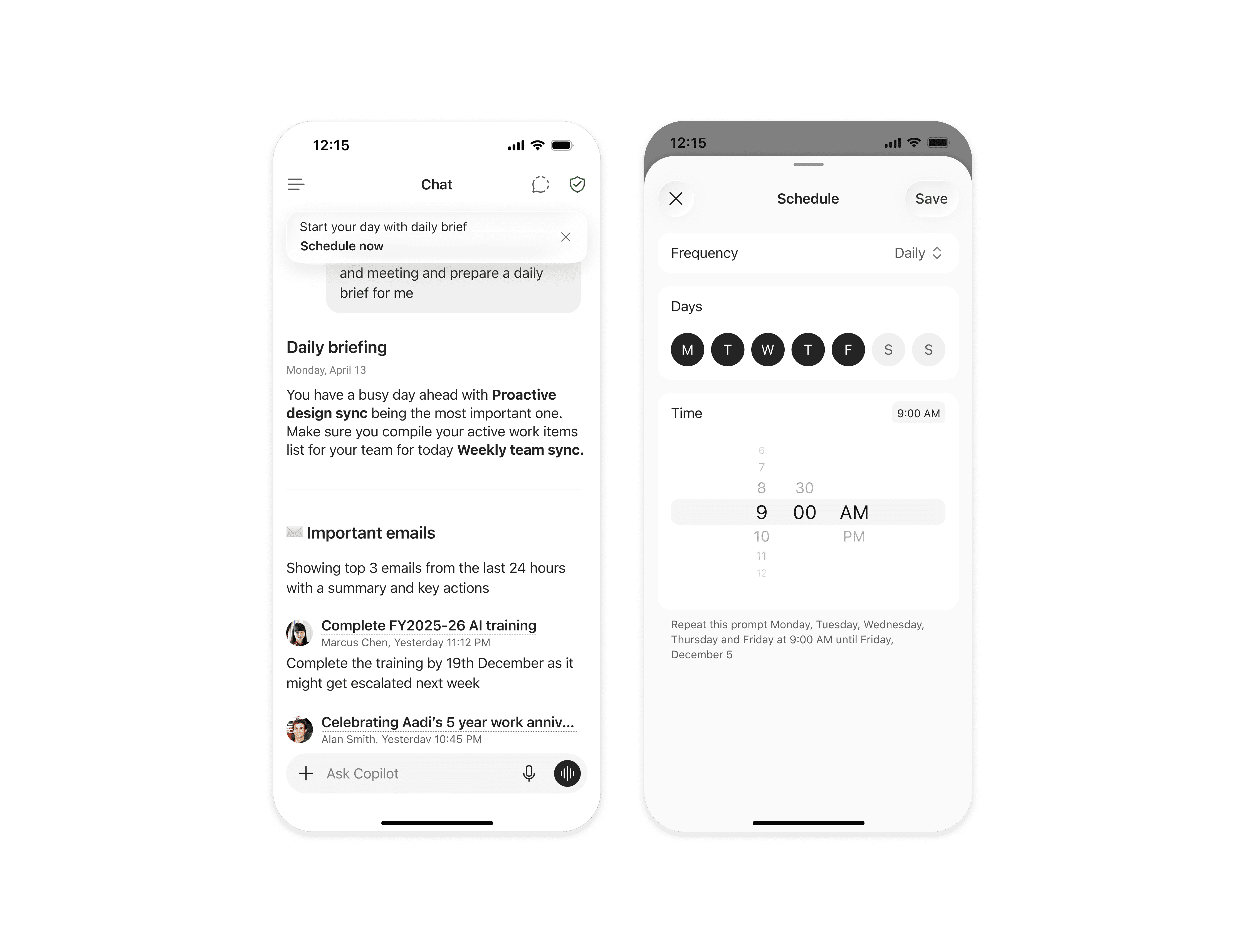 Schedule UX — daily brief scheduling interface